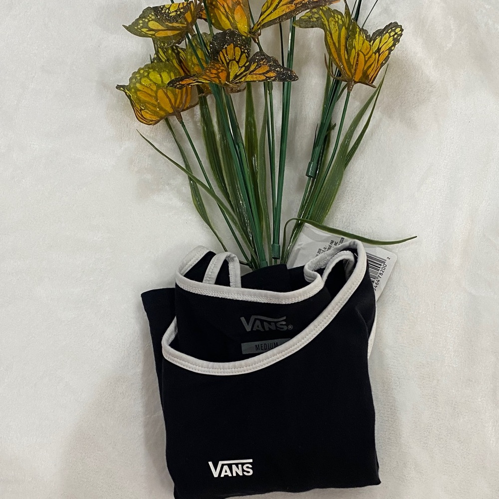 VANS Black Cropped Stretch Tank with White Trim. Size M - Picture 7 of 7